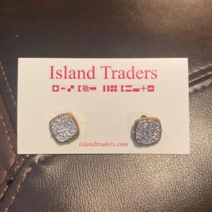 NWT Silver Druzy with Gold Frame Square Earrings
